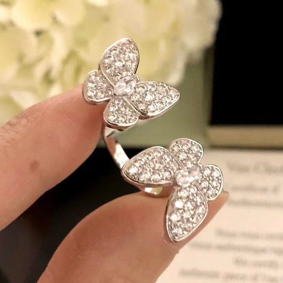 TWIN SILVER BUTTERFLY DIAMOND RING