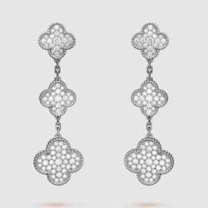 CLOVER 3 MOTIF DIAMOND SILVER DROP EARRINGS