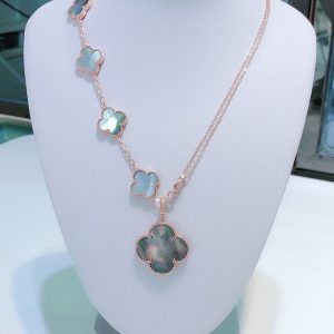 COMBINED BRACELET 5 MOTIFS AND NECKLACE DARK MOP ROSE GOLD