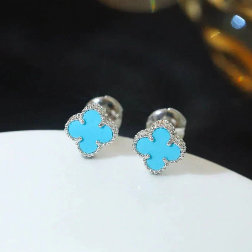 CLOVER MINI 9.5MM ONYX STUD EARRINGS SILVER